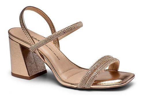 Sandália Salto Bloco Dourada Strass Dakota Feminino / Z9571